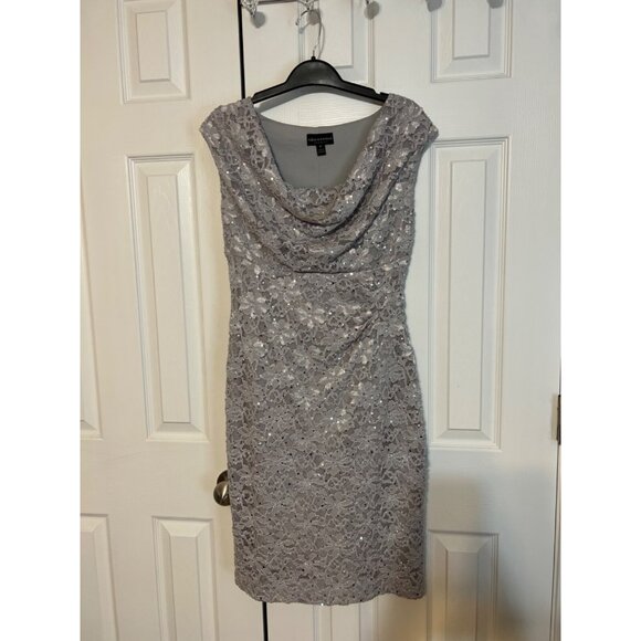 Connected Dress 8P 8 P Silver Sequin Stretch Lace Cruise Wedding Party Washable - Picture 5 of 7